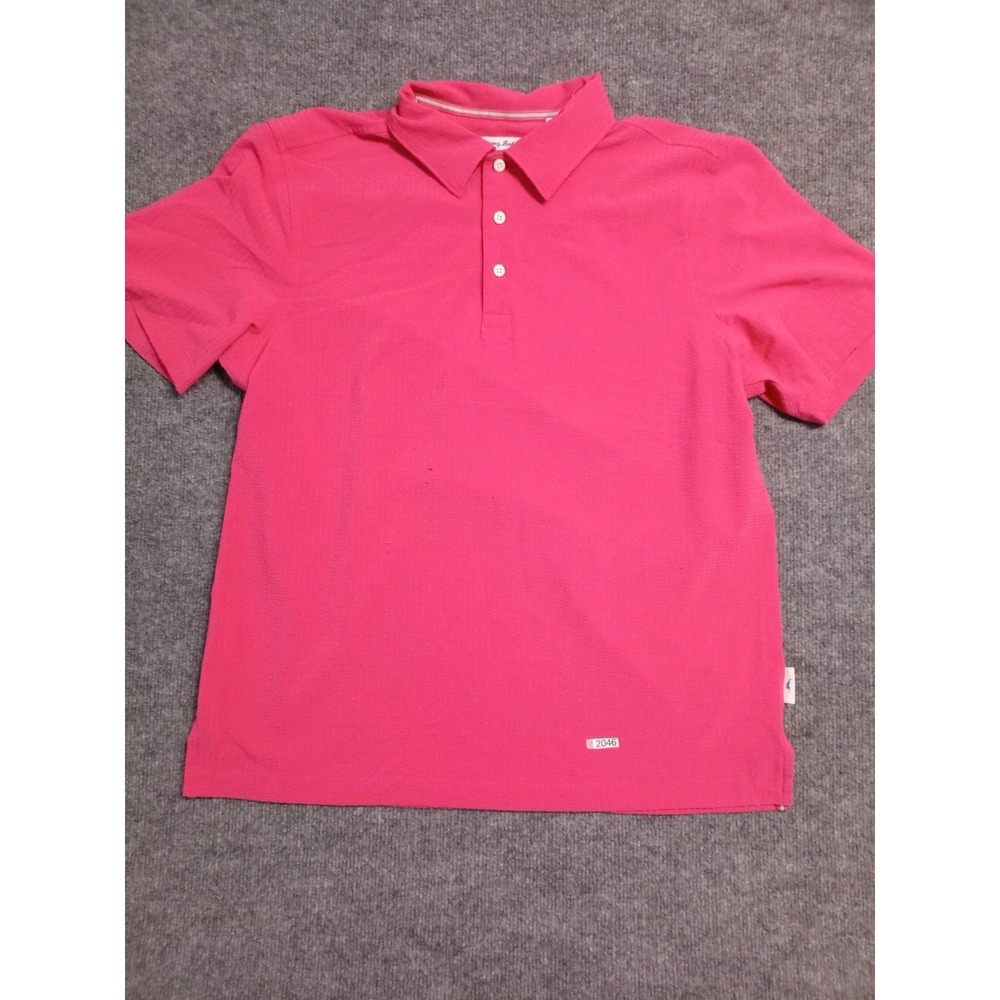Tommy Bahama The Bahama Coast Polo Shirt Men's Medium Pink Textured (Small Hole)
